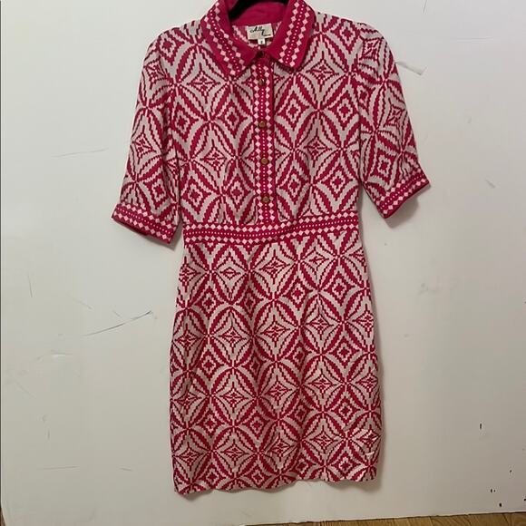 MILLY NEWYORK PINK & WHITE 100% SILK DRESS SIZE 2 - Picture 1 of 11